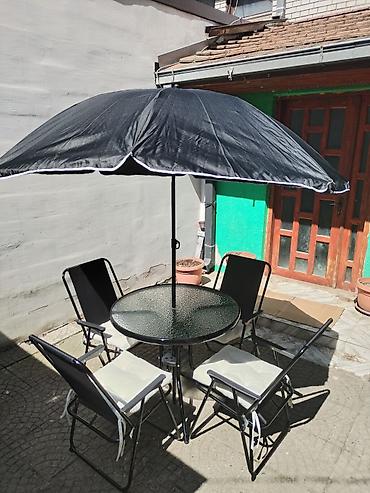 Stilske garniture: Baštenski set – sto, 4 stolice i suncobran - Okrugli sto sa — 4