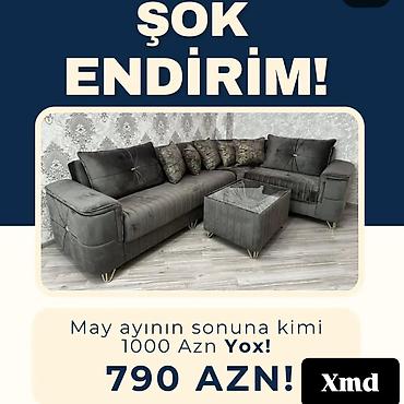 ucuz kerpic: Şok endirimli künc divan dəsti - Rəng: tünd boz - Komplekt: L formalı — 1