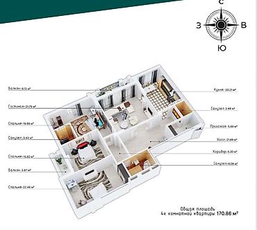 Продажа квартир: 4 комнаты, 170 м², Элитка, 6 этаж, Готовая ПСО (под самоотделку) — 15