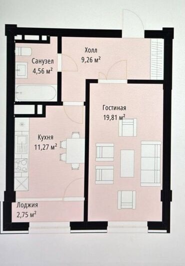 квартиры в рассрочку в бишкеке: 1 комната, 48 м², Элитка, 13 этаж, ПСО (под самоотделку)