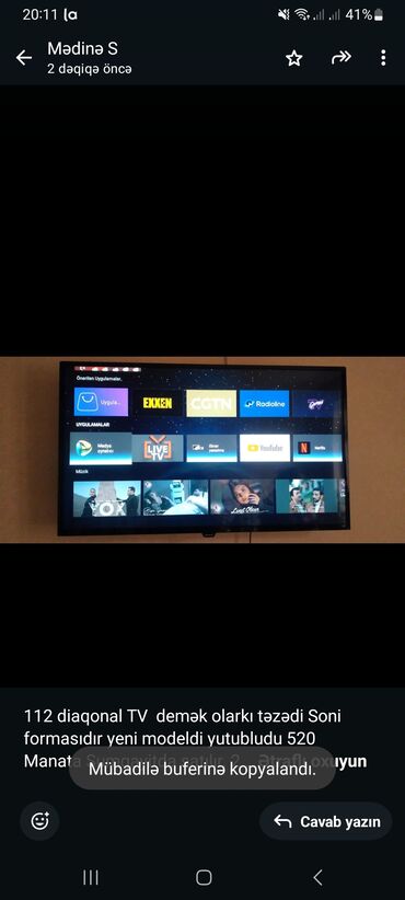 Mətbəx mebeli: 112 diaqonal TV demək olarkı təzədi Soni formasıdır yeni modeldi