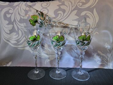 Čaše: Case za vino,rucno oslikane,kristalno staklo iz 80ih.god. Case rucno — 1