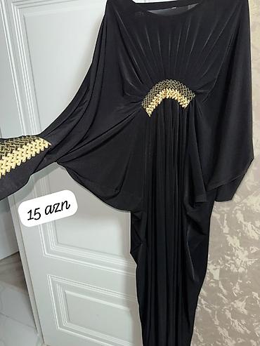 hicab geyimi: Qara rəngli maxi kaftan/abayə - Rahat, axıcı parça - Yarasa tipli — 1