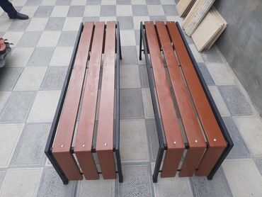 Skameykalar, lavoçkalar: Metall karkaslı skamya - Dizayn: Düz xəttli, arxalıqsız, 4 taxtalı — 2