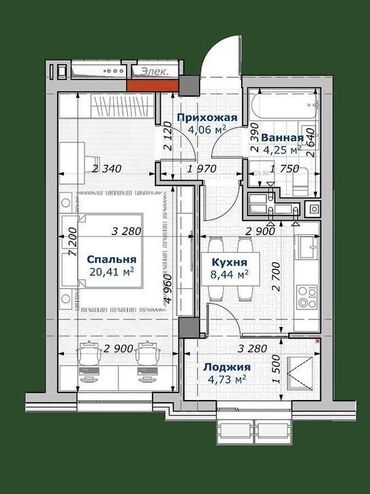 1 комн псо: 1 комната, 42 м², Элитка, 7 этаж, ПСО (под самоотделку)