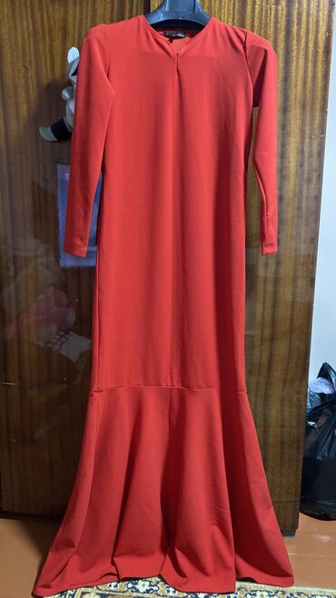 красная платья: Вечернее платье, Русалка, Длинная модель, С рукавами, 3XL (EU 46)