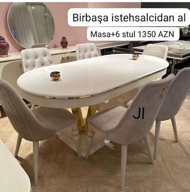 kontakt home mebel stol stul: Qonaq otağı üçün, Yeni, Dördbucaq masa, 6 stul, Azərbaycan
