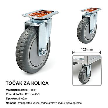 KMT Style okretni točkić za kolica – PPC plastika + čelik Opis: -