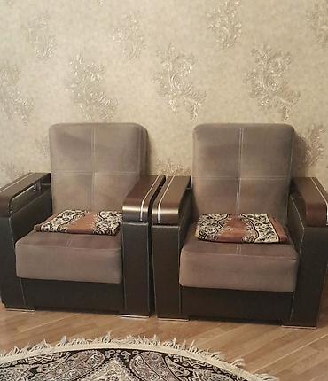stol gence: Qonaq otağı mebel dəsti – divan + 2 kreslo - Rəng: qəhvəyi/bej — 2