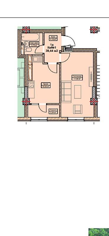 недвижимости: 1 комната, 40 м², Асанбай мкр Элитка, 9 этаж — 3