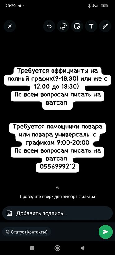 перегородки кафе: Талап кылынат Официант Тажрыйбасыз, Төлөм Күнүмдүк