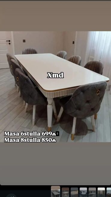 metbex ucun stol ve stullar: Qonaq otağı üçün, Açılmayan, Dördbucaq masa, 6 stul