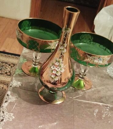 ваза напольная стеклянная высокая без узора: 3 lü halda dəst