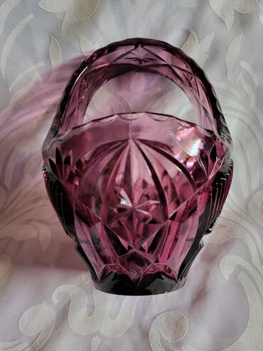 Ostalo posuđe: Korpa nova liveni kristal iz 70ih. ljubicasta. Visina. 14cm — 13