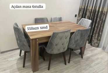 Divan və kreslo dəstləri: Qonaq otağı üçün, Yeni, Açılan, Dördbucaq masa, 6 stul