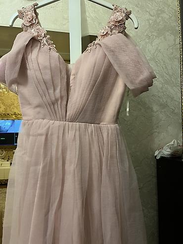 toy geyimi: Zərif pudra rəngli uzun ziyafət donu - Model: A-kesimli, uzun ətəkli — 3