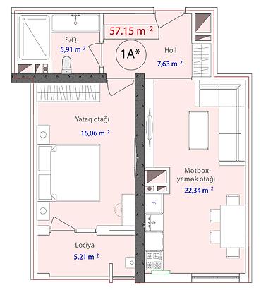 dernegul: 7-ci mikrorayon, 1 otaqlı, Yeni tikili, m. Dərnəgül, 57 kv. m — 7