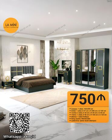 Yataq otağı dəstləri: İkinəfərlik çarpayı, Dolab, 2 tumba, Azərbaycan, Yeni — 17