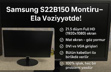 Digər ehtiyat hissələri: Samsung S22B150 modelindən 21.5 düymlük Full HD monitor. Mat ekranı