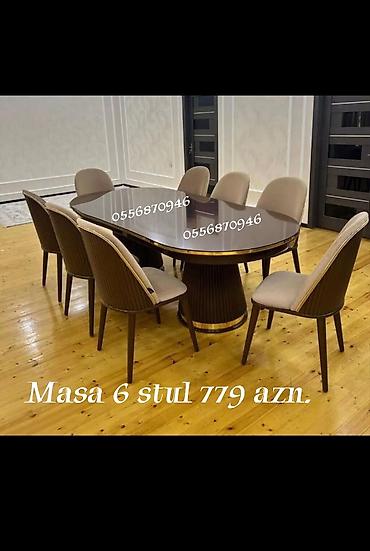ders masa: Qonaq otağı üçün, Yeni, Açılmayan, Dördbucaq masa, 6 stul — 9