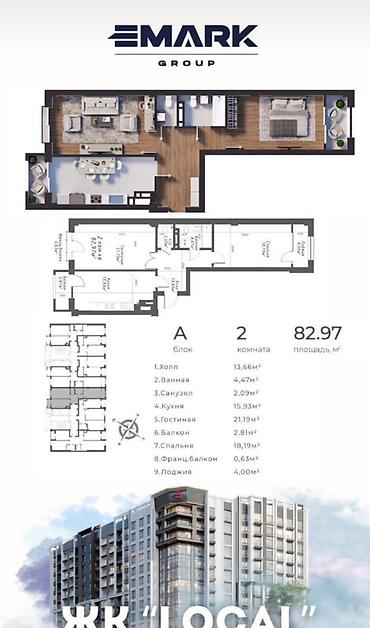 жк алтай: 2 комнаты, 77 м², 7 мкр Элитка, 5 этаж, ПСО (под самоотделку) — 4