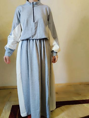 sport don: Qadınlar üçün uzun idman tərzli don - Model: ikirəngli (boz və ağ) — 1