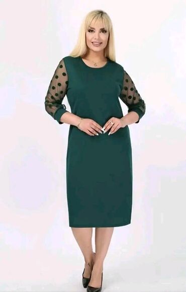 elegantne haljine za punije žene: XL (EU 42), 2XL (EU 44), 3XL (EU 46), bоја - Zelena, Oversize, Dugih rukava