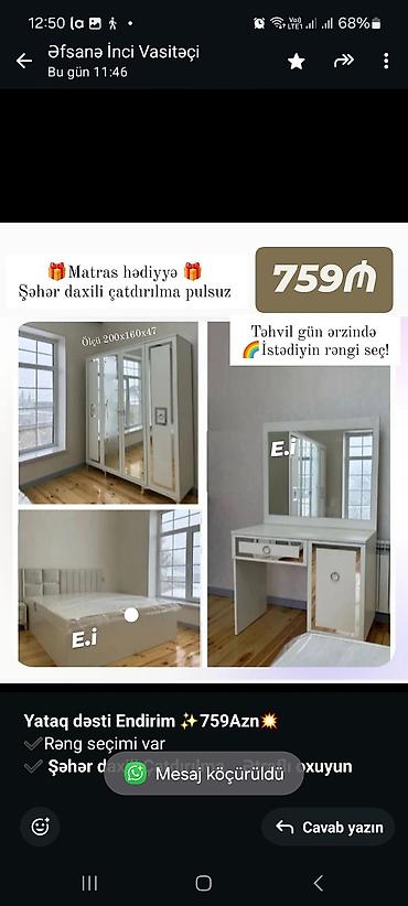 mebel trimo: *Yataq dəsti Endirim ✨759Azn💥* ✔️Rəng seçimi var ✔️ *Şəhər daxili — 4