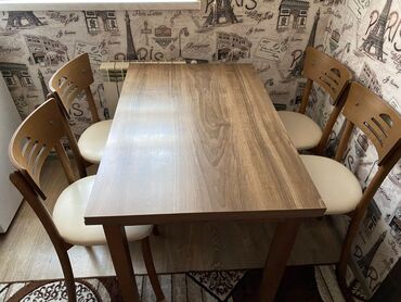 круглый стол: Для кухни, Б/у, Раскладной, Прямоугольный стол, 4 стула