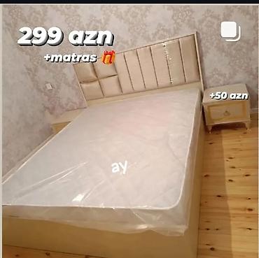 ideal mebel: Yataq dəsti – müasir dizaynlı çarpayı və başlıq - Neytral açıq-bej — 1
