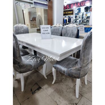 qabaq stolu: Qonaq otağı üçün, Yeni, Açılmayan, Dördbucaq masa, 6 stul, Azərbaycan