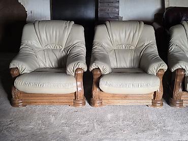 Stilske garniture: Kožna garnitura za dnevnu sobu – 1 - Sastav: trosed + dva fotelje - — 2