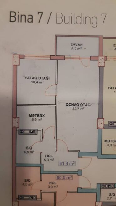 9 mkr yeni tikililer: 2 otaqlı, Yeni tikili, 61 kv. m