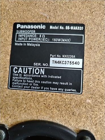 Dinamiklər və sabvuferlər: Panasonic SB-WAK520 subwoofer - Model: SB-WAK520 (etiketdə — 6