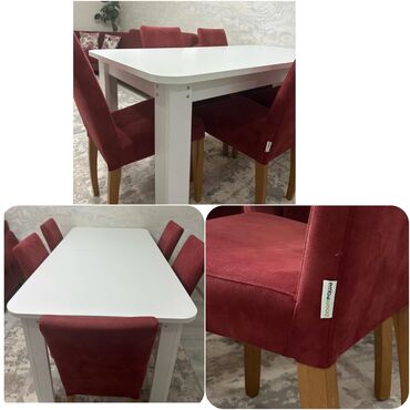 embawood masalar: Qonaq otağı üçün, İşlənmiş, Açılmayan, Dördbucaq masa, 6 stul