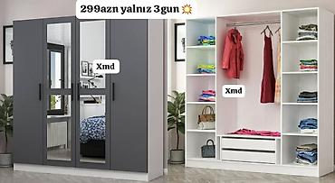 - 4 qapılı geyim şkafı - Rəng: ön hissə tünd boz, daxili hissə ağ - Ön