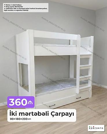 İki mərtəbəli çarpayı – 90×180×200 sm - Rəng seçimi: mümkündür -