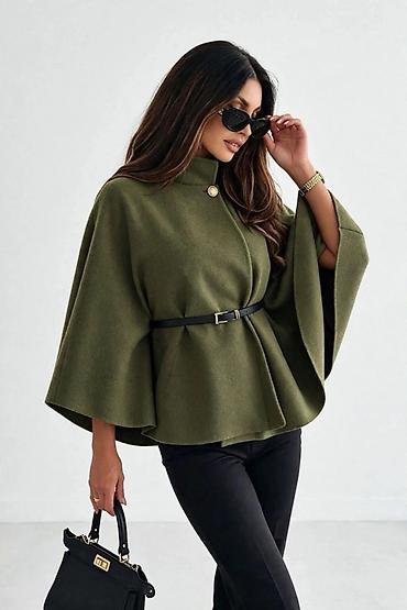 ivko sweaters: Ženska eleganta pelerina/pončo sa pojasom - Kroj: A-linija sa — 2