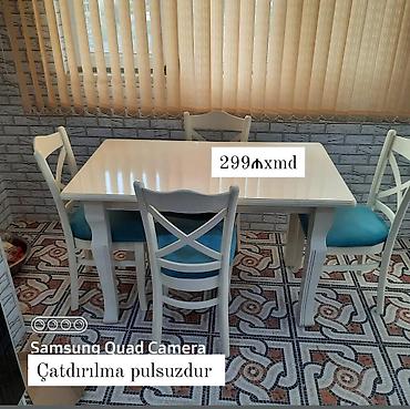 Ağ rəngdə yemək masa dəsti – 1 masa və 4 stul. Xüsusiyyətlər: - lalafo.az -da Ağ rəngdə yemək masa dəsti – 1 masa və 4 stul. Xüsusiyyətlər: -