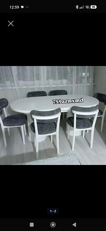 Ağ rəngli oval yemək masası və 6 ədəd stul dəsti. Xüsusiyyətlər: - lalafo.az -da Ağ rəngli oval yemək masası və 6 ədəd stul dəsti. Xüsusiyyətlər: -