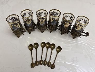 cay serviz: Çay dəsti, rəng - Qızılı, Şüşə, 6 nəfərlik — 4