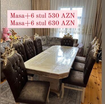 mebel stol stul: Для гостиной, Новый, Нераскладной, Прямоугольный стол, 6 стульев, Азербайджан