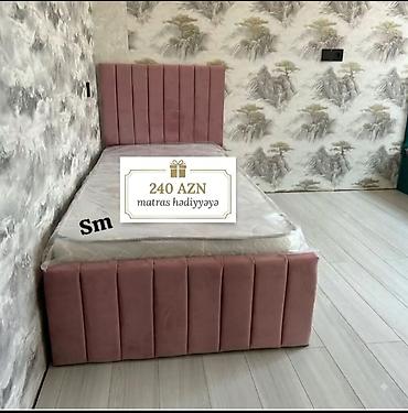 Tək nəfərlik yumşaq başlıqlı çarpayı - Rəng: pudra/çəhrayı - Parça