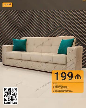 La Mini divan - Ölçü: 200 sm - Mexanizm: açılan, bazalı - Yastıqlar