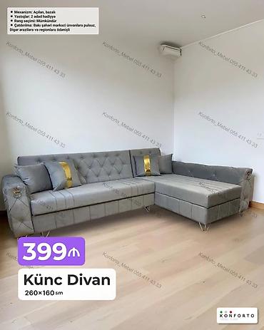 Ev və bağ: Künc divan – 260×160 sm - Mexanizm: açılan, bazalı (yataq funksiyası — 1