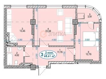 квартиры взморье: 2 комнаты, 69 м², Элитка, 11 этаж, ПСО (под самоотделку)