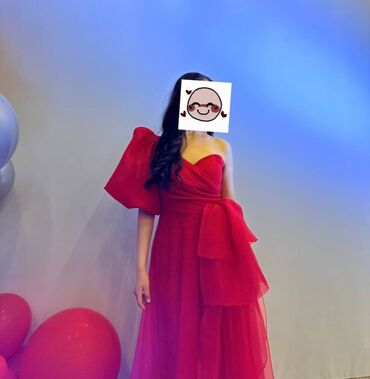 вечернее платье в пол красного цвета: Вечернее платье, Пышное, Длинная модель, Без рукавов, Один рукав, 2XL (EU 44)
