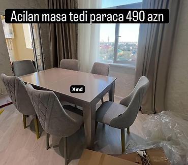 masaustu dest: Açılan stol və 6 ədəd stul dəsti - Tip: Yemək otağı üçün açılan masa — 1