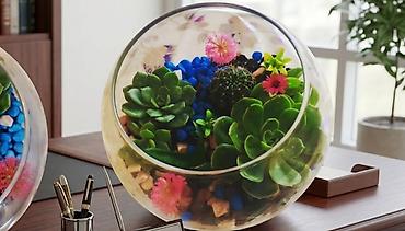 Bitkilər üçün dibçəklər: Şüşə akvarium formalı terrarium kompozisiyaları - Şəffaf şüşə qabda — 3