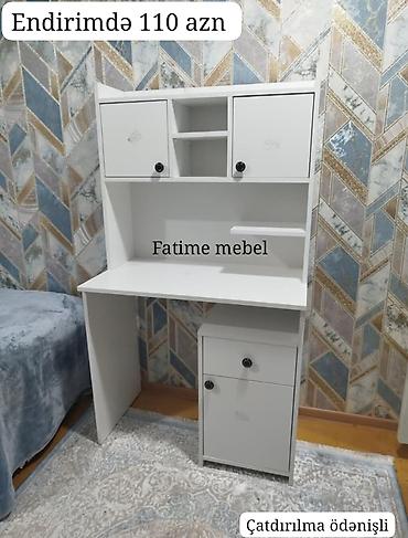 fatime mebel: Ağ rəngdə funksional yazı/kompüter masası. - Yuxarı hissədə 2 qapalı — 1